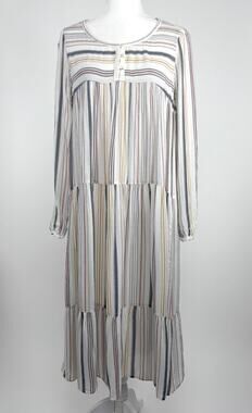 Xirena Striped Tiered Long Sleeve Midi Dress Size Small
